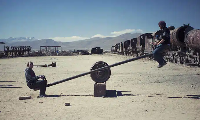 See-saw in train graveyard, Uyuni