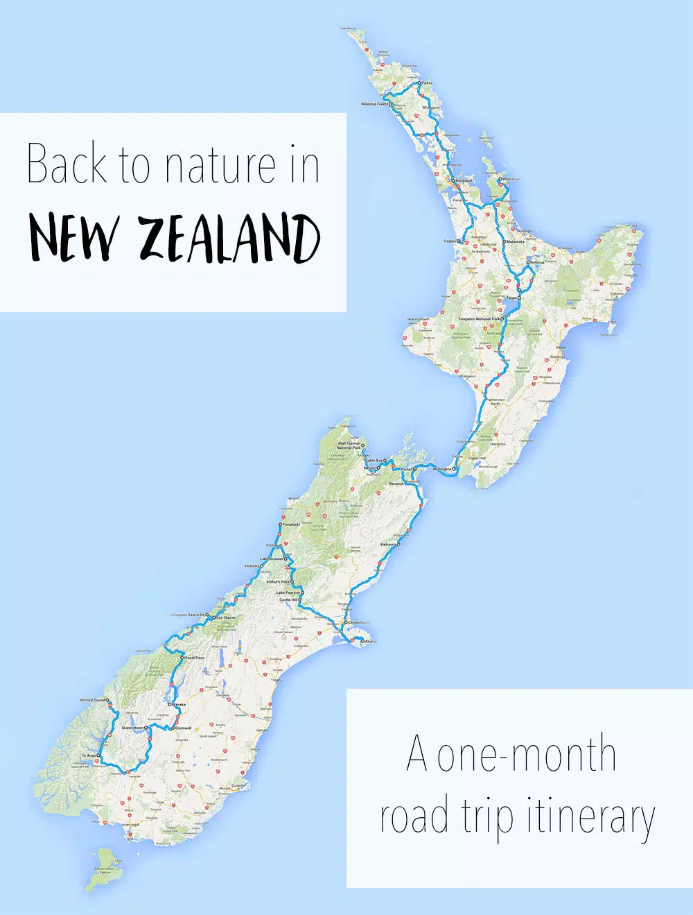 Map of Northland, New Zealand, including major points of interest in