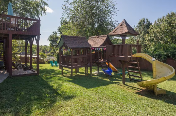 Playground at family funhouse in Asheville.