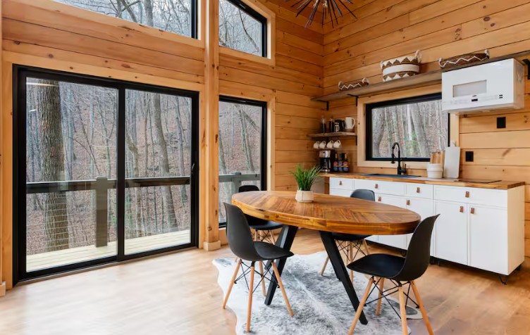 Kitchen at Treehouse Scandi Log Cabin