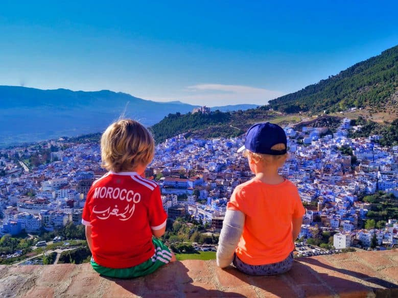 Two kids looking at view in Morocco