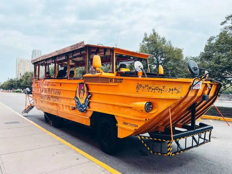 A close up photo of the Boston Duck Tour