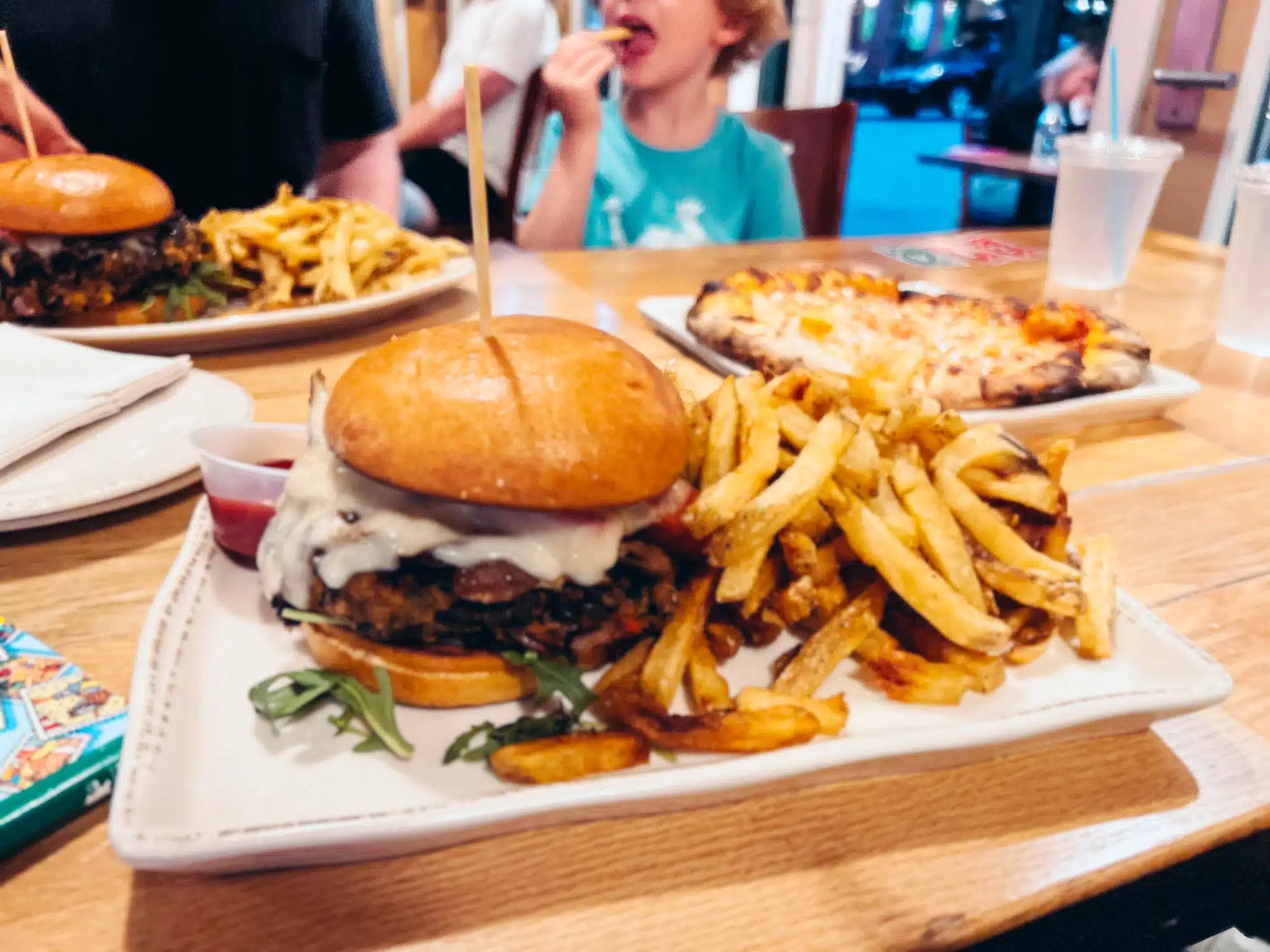 Burger with chips at Side Street Cafe