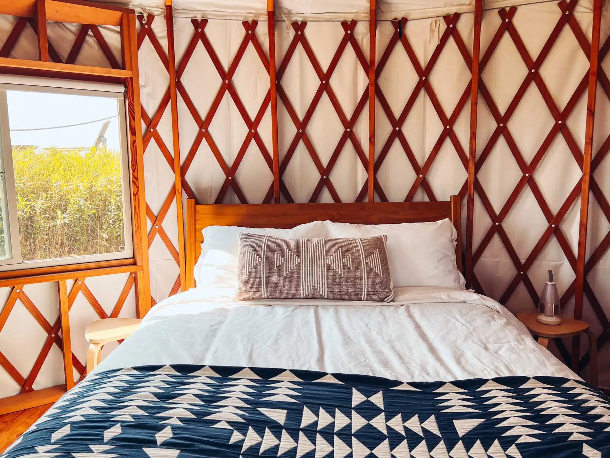Bed in the Yurt at Fortland Maine