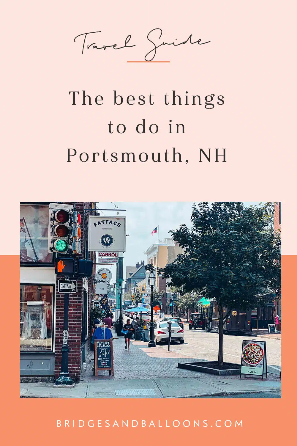 Pinterest pin showing a street in Portsmouth, NH.
