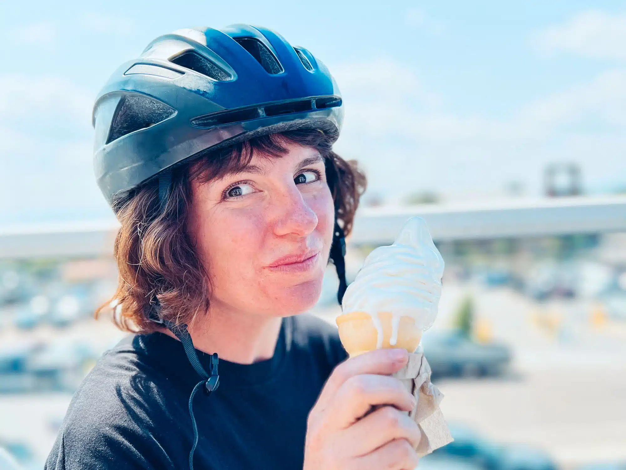 Victoria enjoying an ice cream from Creameee Burlington Bay.