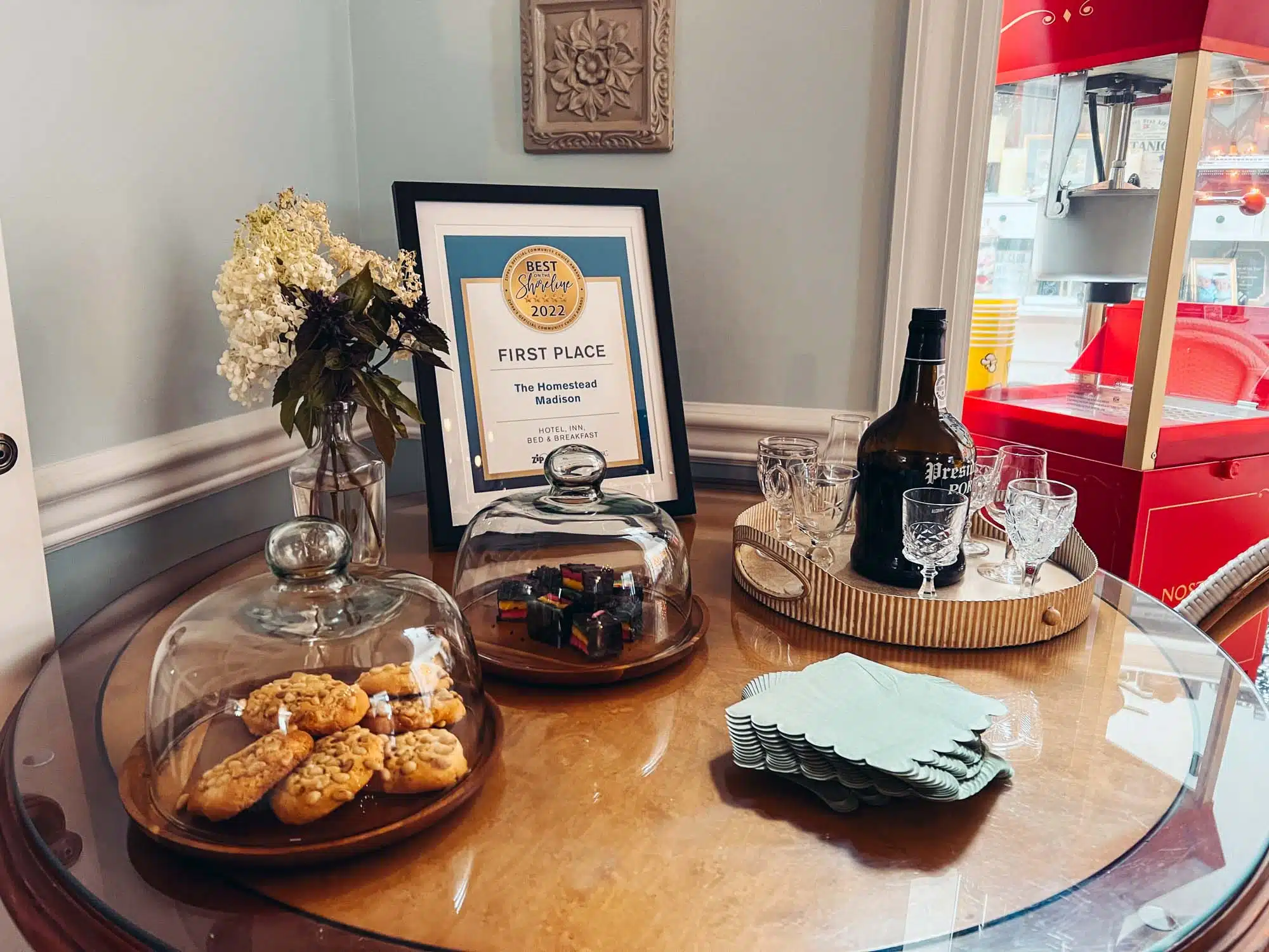 Snacks and wine at Homestead Madison.