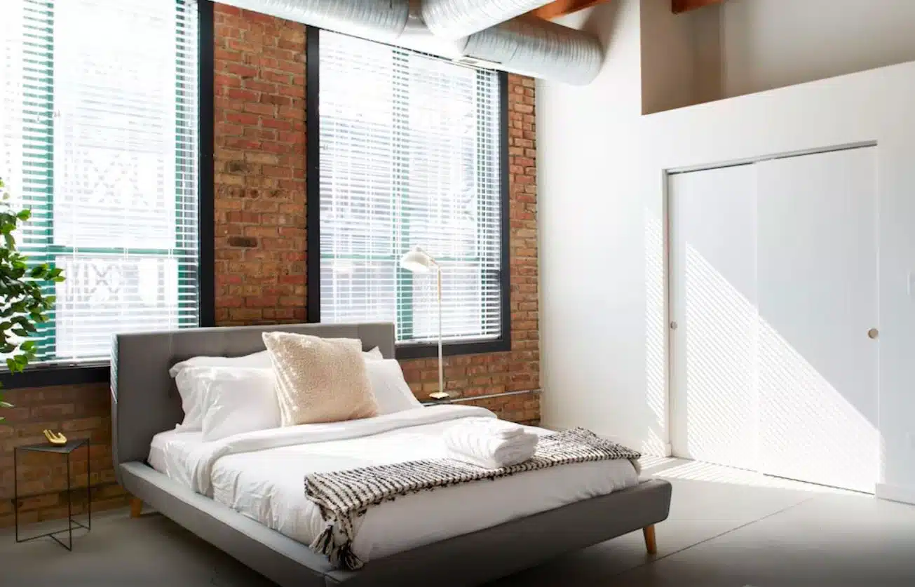 Bedroom at a 3 bedroom loft in Chicago.