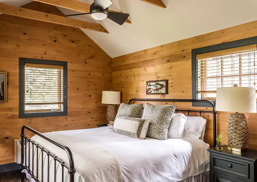 Room in a woodland cabin at the Claremont Hotel.