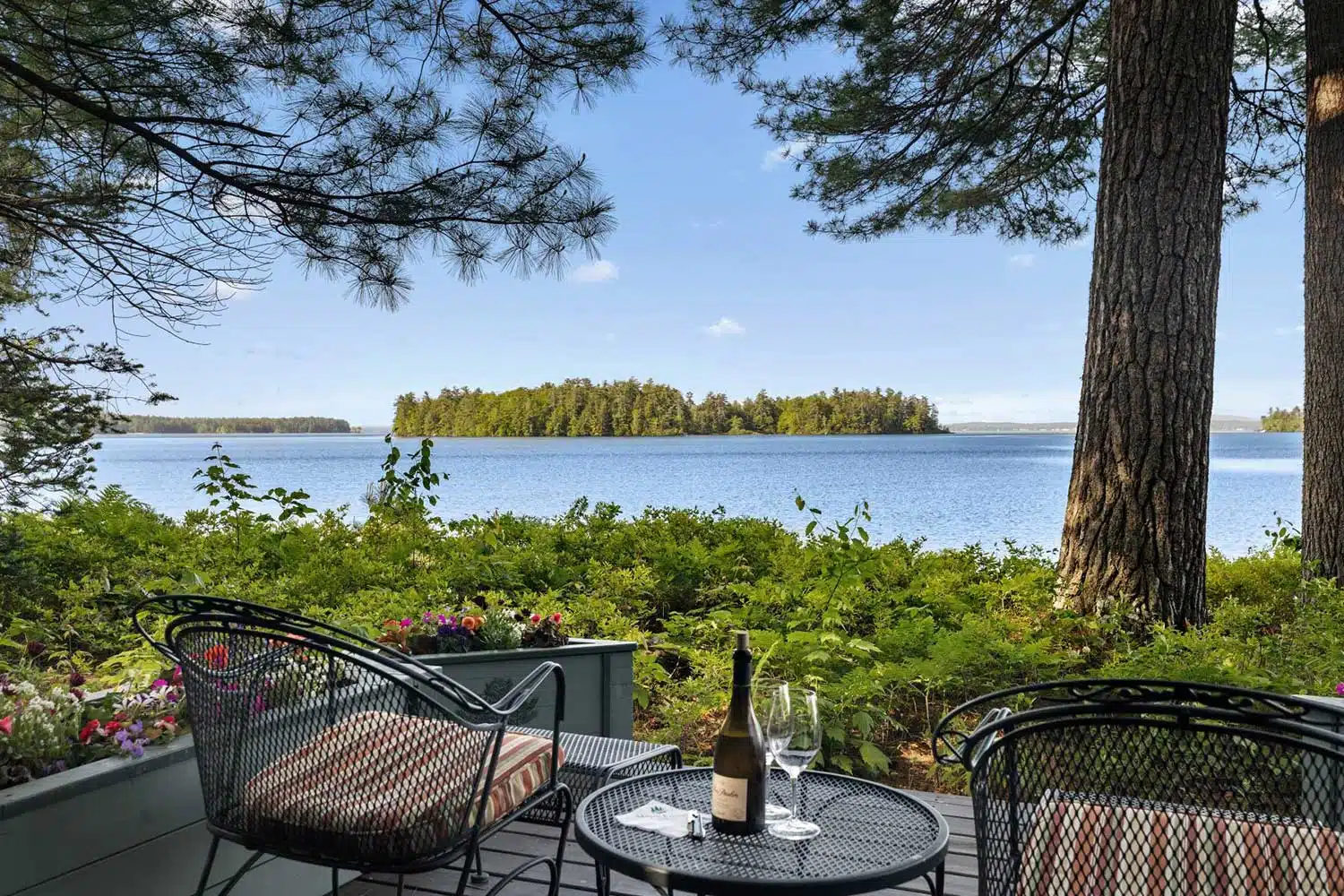 Lake view from a cottage in Migis Lodge.