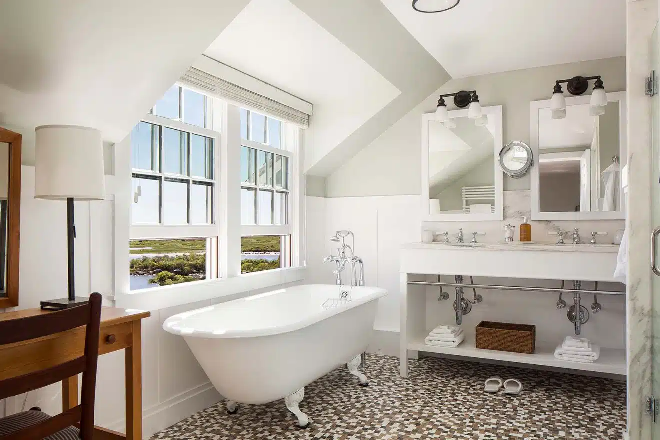 Bathroom of a suite at the Weekapaug Inn, Rhode Island.