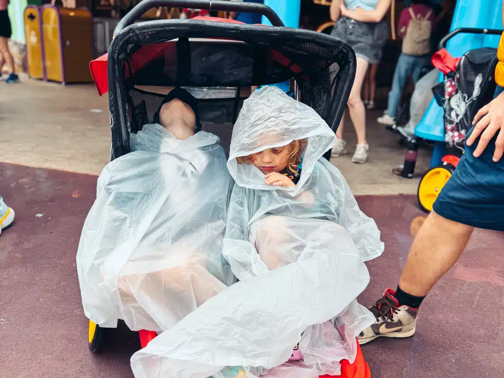 Kids in a trolley at Magic Kingdom.