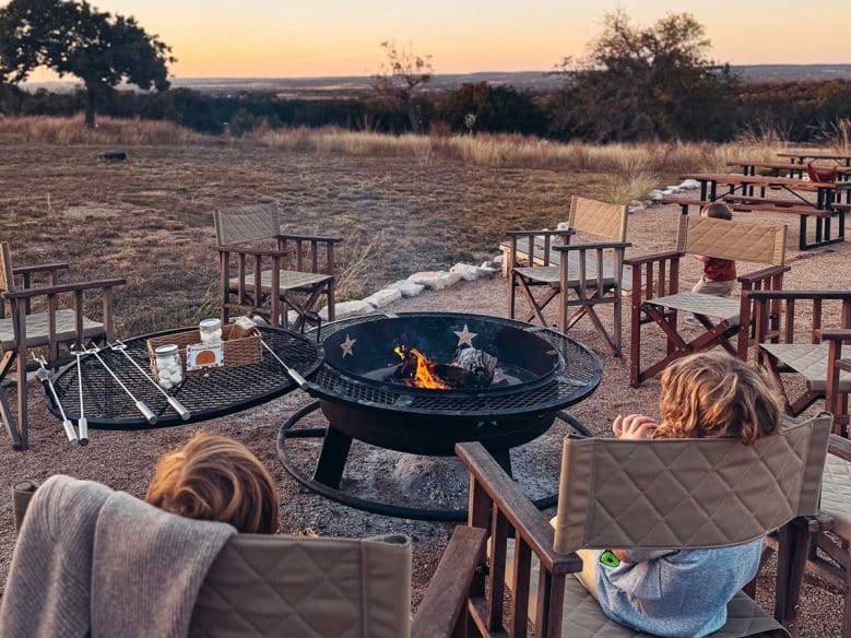 Kids enjoying smores at Outdoorsy Hill Country.