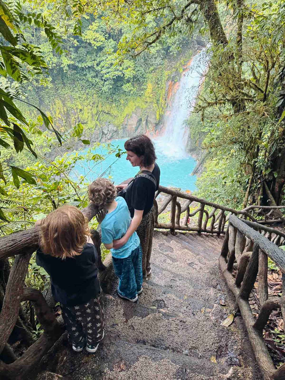 Victoria and kids at Rio Celeste waterfall.