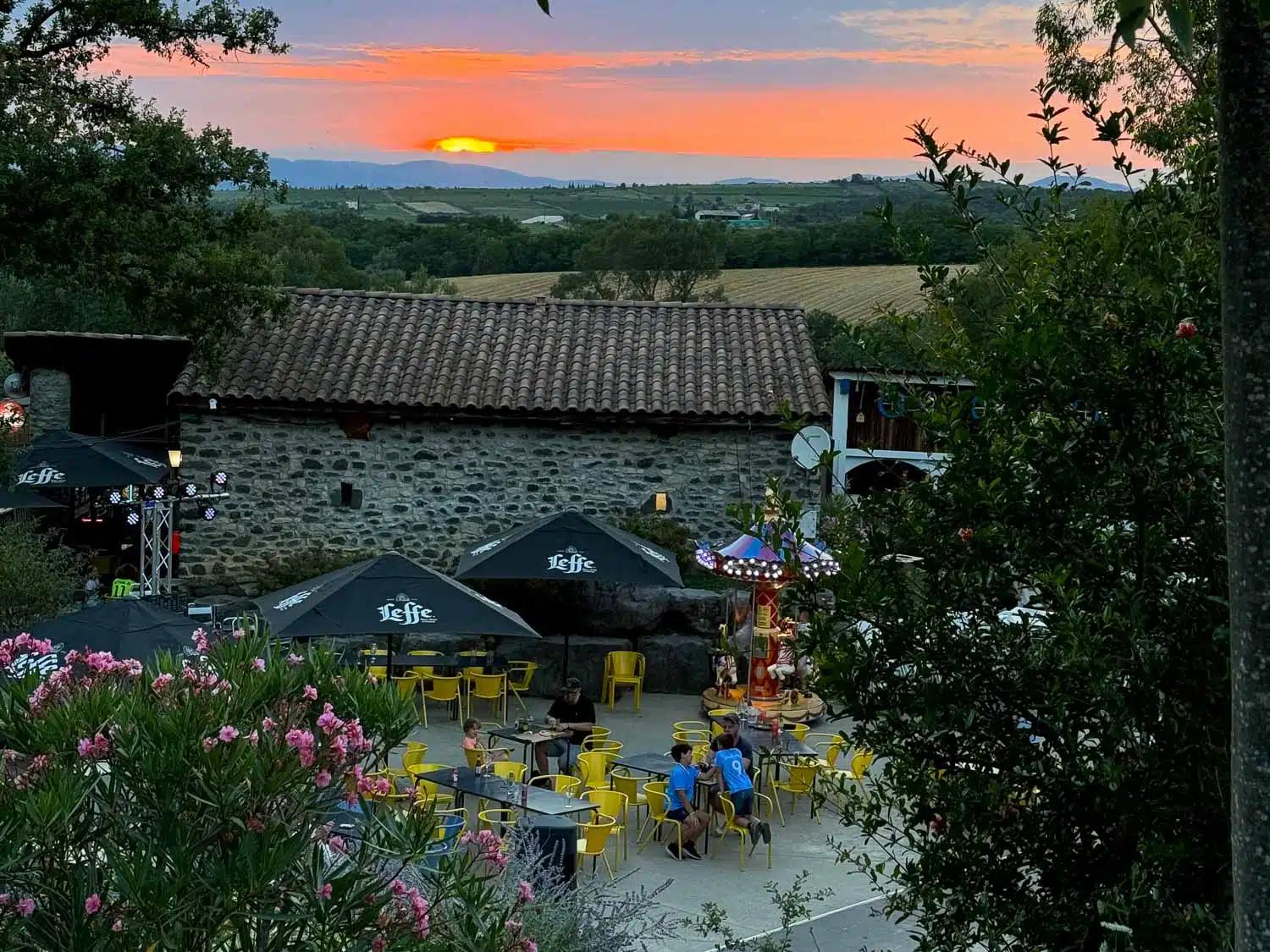 mountain and sunset view from Eurocamp Le Pommier.