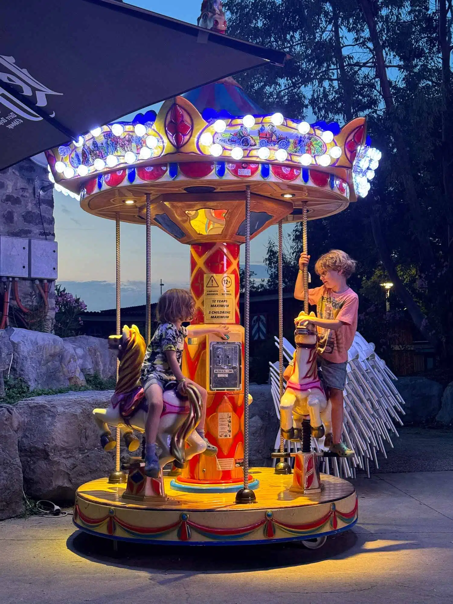 Kids in the carousel at Eurocamp Le Pommier.