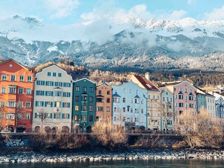 Colourful houses at Innsbruck River Inn.