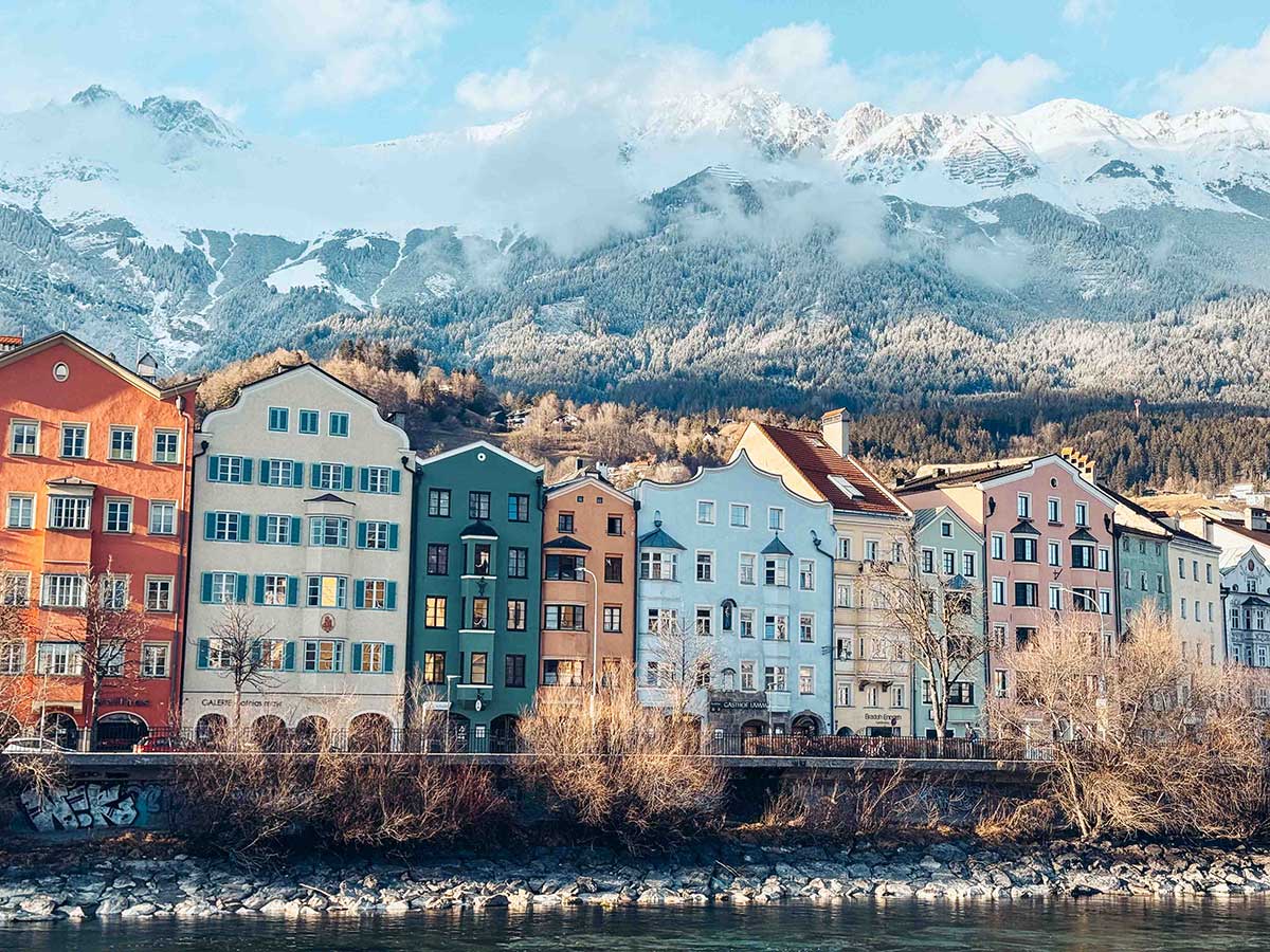 Colourful houses at Innsbruck River Inn.