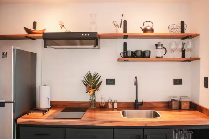Fully equipped kitchen at Dome with hot tub in Monte Verde, Costa Rica.